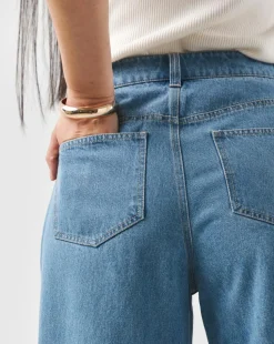 Light Blue Pleat Front Wide Leg Jeans