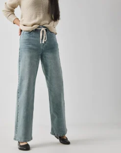 Light Blue Tie Front Wide Leg Jeans