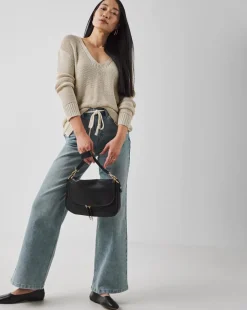 Light Blue Tie Front Wide Leg Jeans