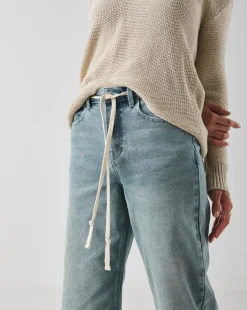 Light Blue Tie Front Wide Leg Jeans