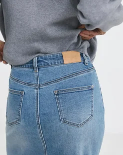 Light Blue Turn Up Midi Denim Skirt