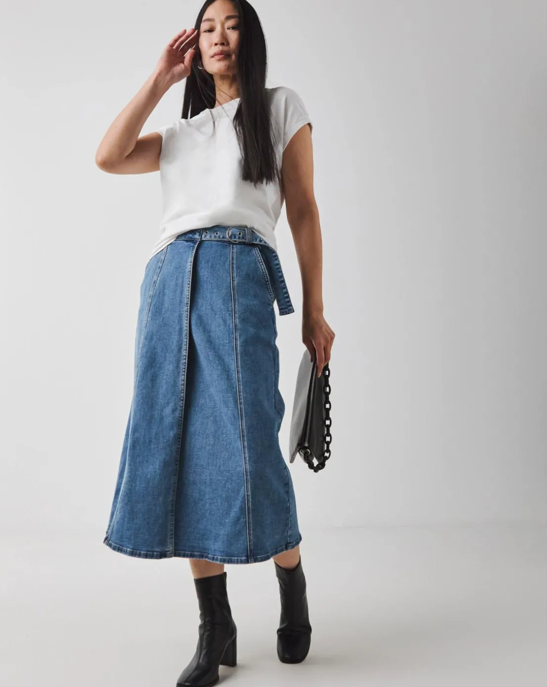 Light Blue Wrap Midi Denim Skirt