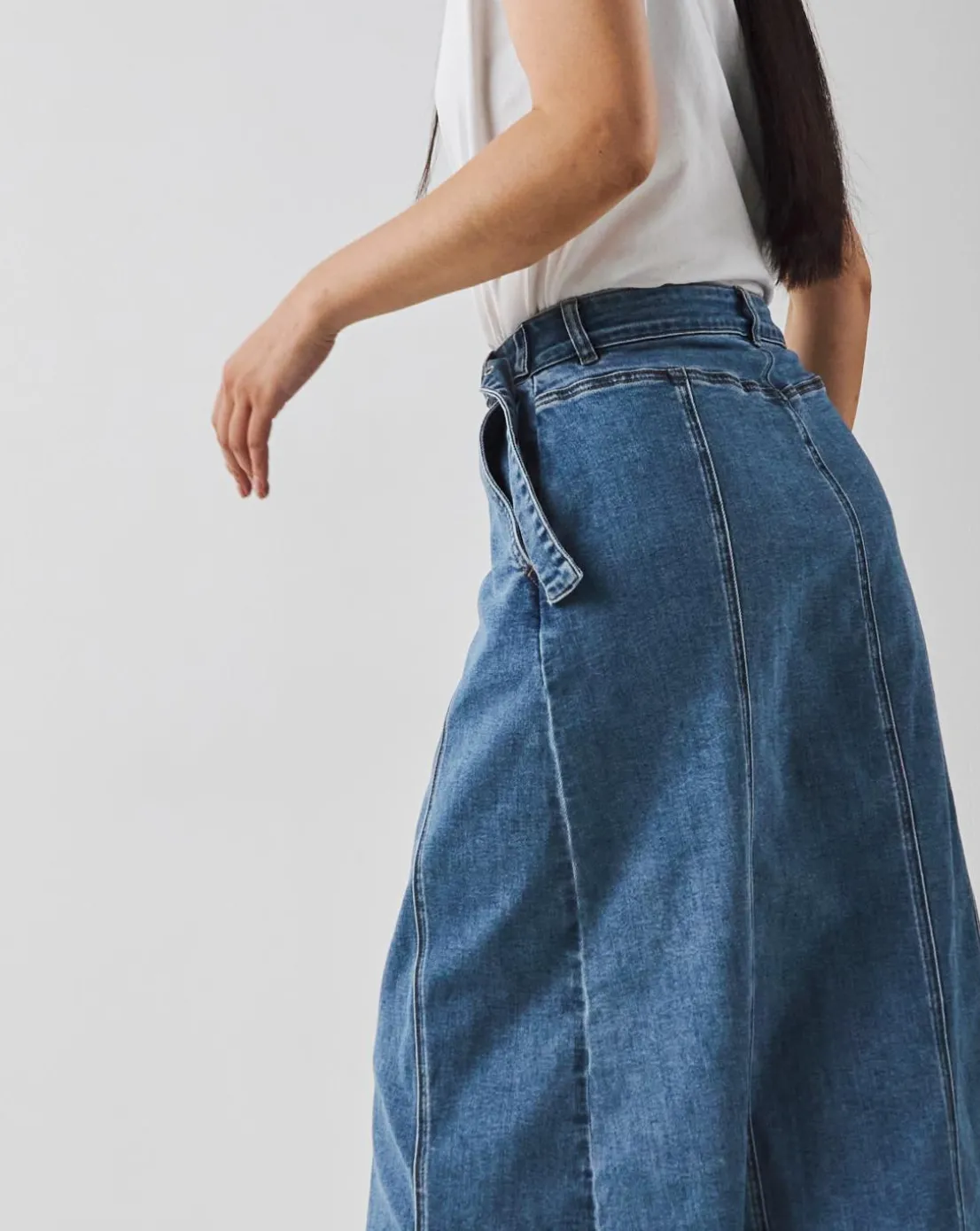 Light Blue Wrap Midi Denim Skirt