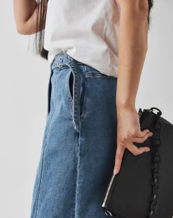 Light Blue Wrap Midi Denim Skirt