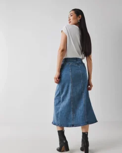 Light Blue Wrap Midi Denim Skirt