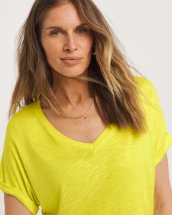 Lime V Neck Short Sleeve Longline Top