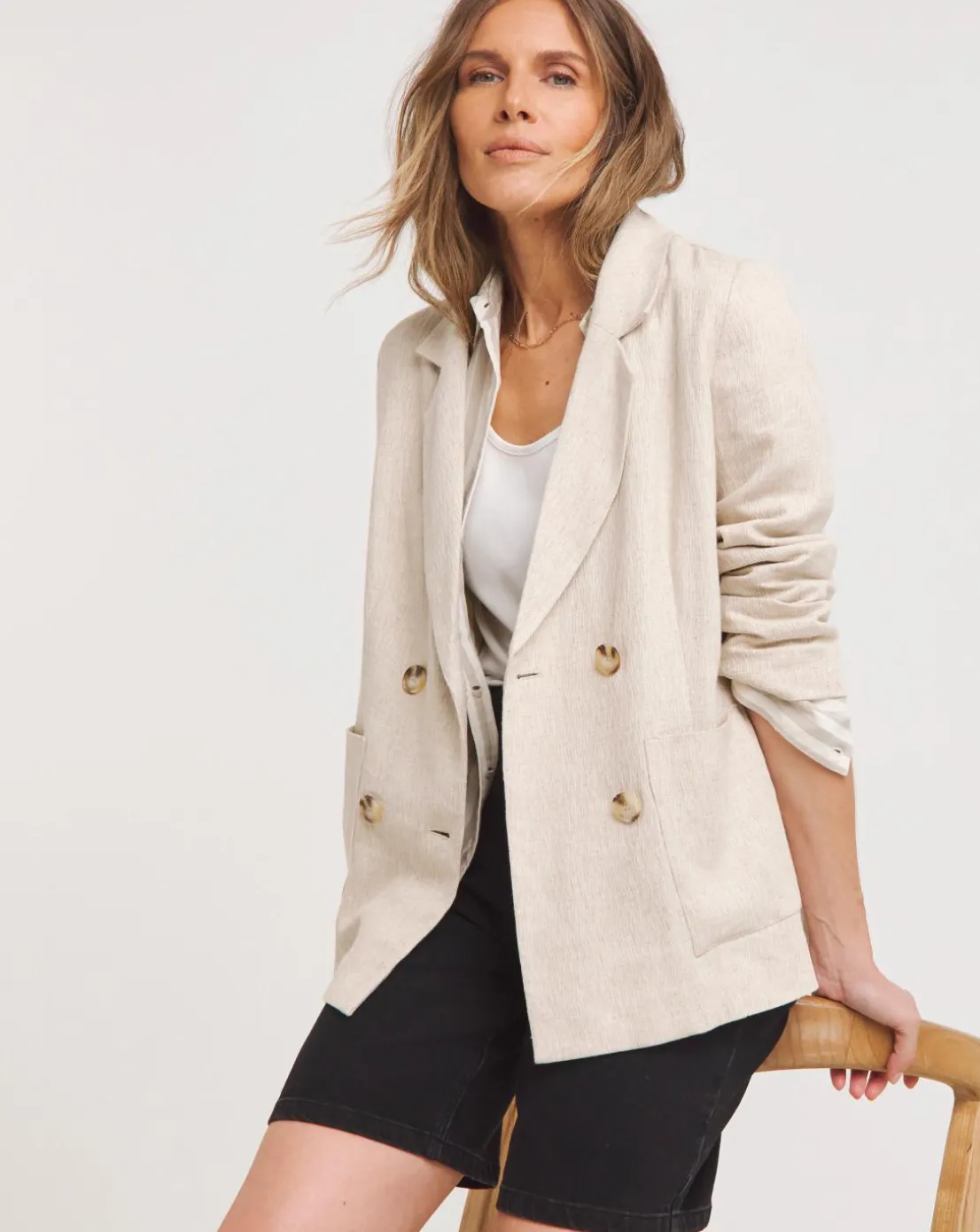 Linen Unlined Double Breasted Blazer
