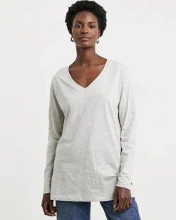 Long Sleeve Slouch V-Neck Longline Top