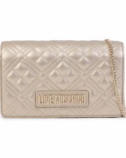 Love Moschino Diamond Quilt Flapover Gold Cross-Body Bag