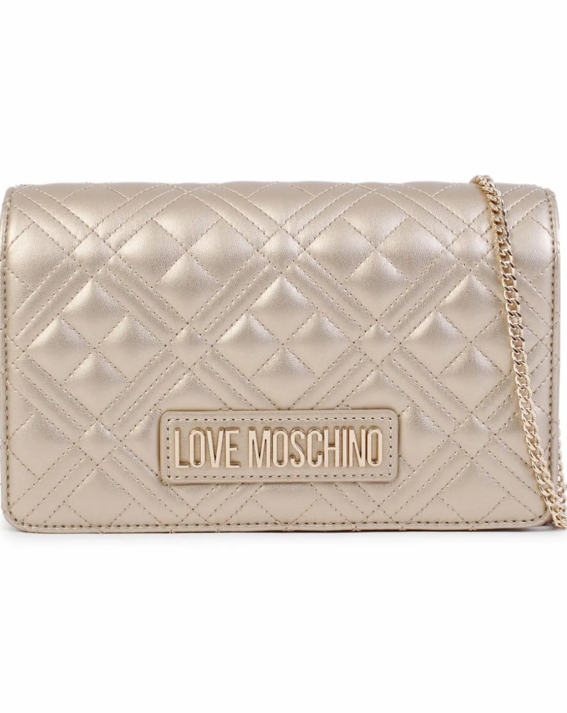 Love Moschino Diamond Quilt Flapover Gold Cross-Body Bag