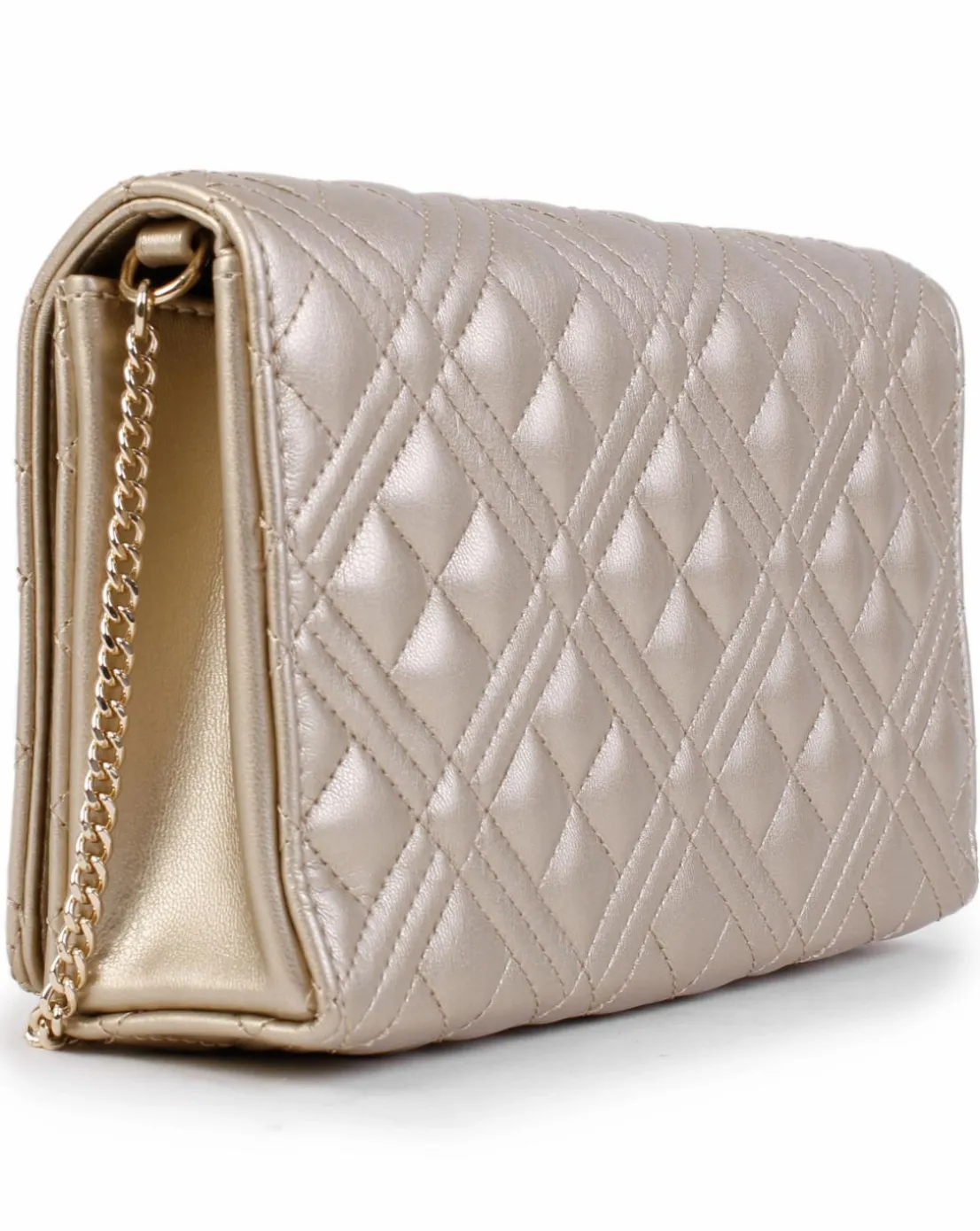 Love Moschino Diamond Quilt Flapover Gold Cross-Body Bag