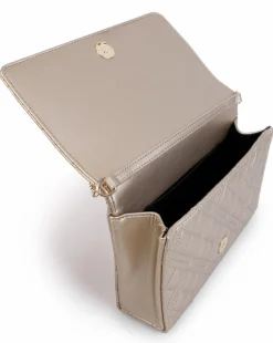 Love Moschino Diamond Quilt Flapover Gold Cross-Body Bag