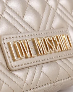 Love Moschino Diamond Quilt Flapover Gold Cross-Body Bag