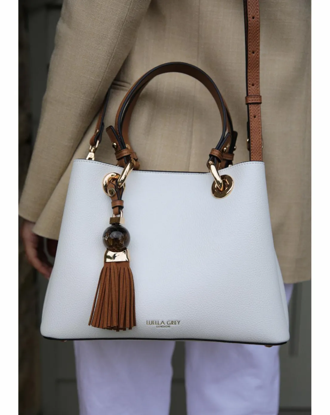 Luella Grey Gala White Crossbody Tote