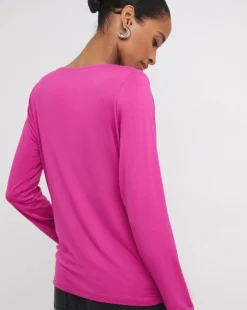 Magenta Twist Asymmetric Neck Long Sleeve Top