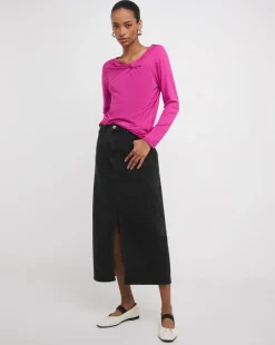 Magenta Twist Asymmetric Neck Long Sleeve Top