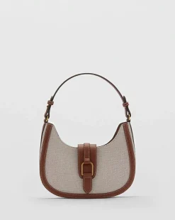 Mango Canvas & PU Shoulder Bag