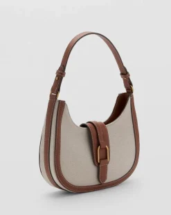 Mango Canvas & PU Shoulder Bag