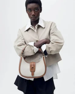 Mango Canvas & PU Shoulder Bag