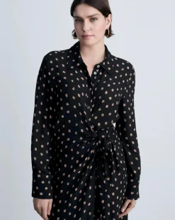 Mango Polka-dot shirt dress with Knot Detail