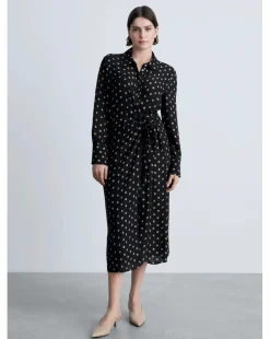 Mango Polka-dot shirt dress with Knot Detail