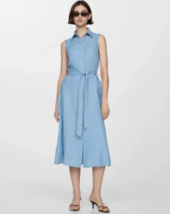 Mango Tie Waist Sleeveless Dress