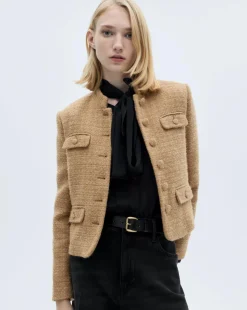 Mango Tweed Jacket with Stand Up Collar