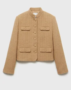 Mango Tweed Jacket with Stand Up Collar