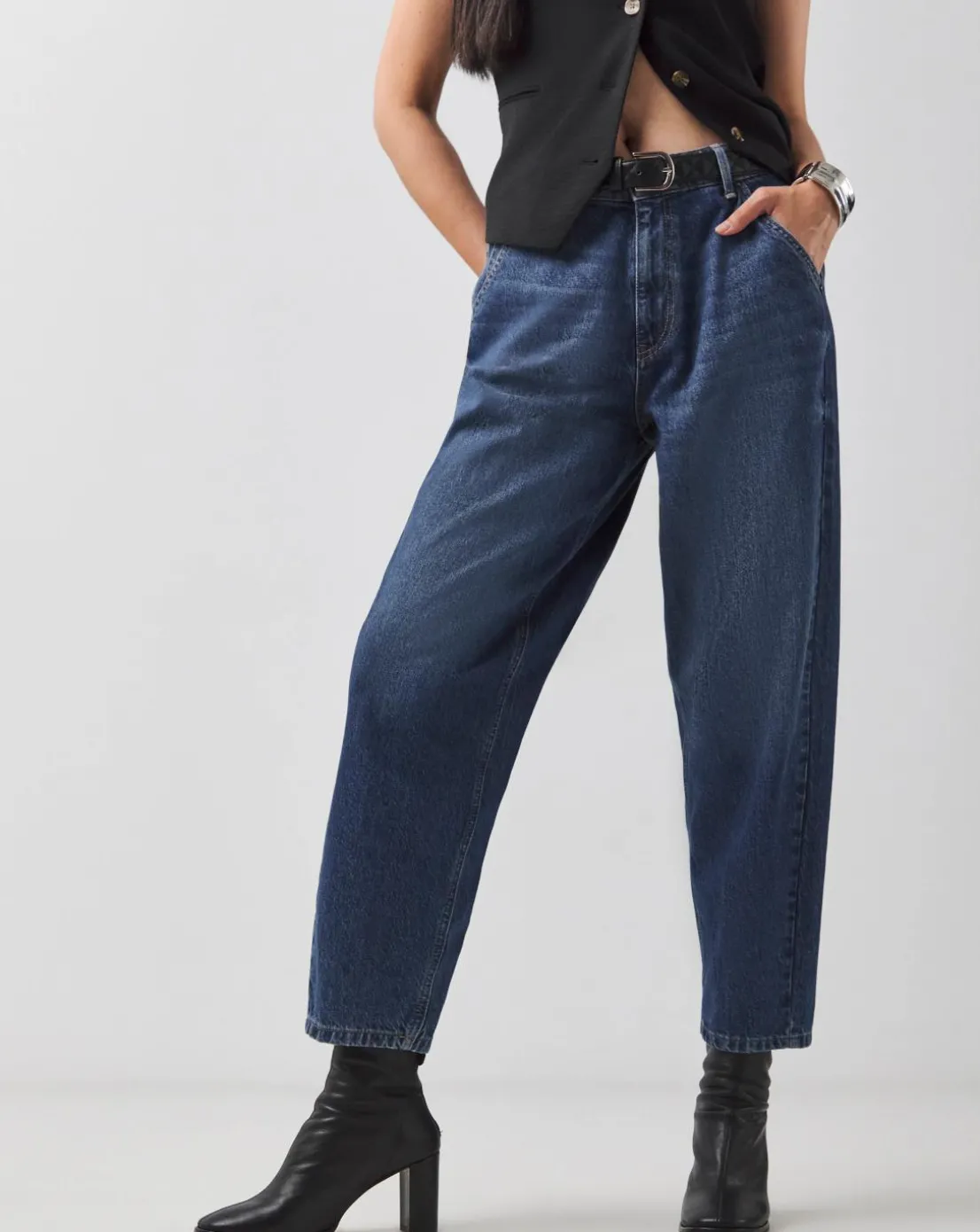 Mid Blue Barrel Leg Jeans