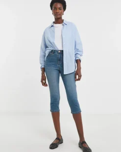Mid Blue Denim Capri Jeans