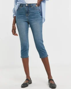 Mid Blue Denim Capri Jeans