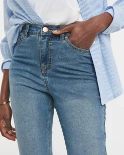 Mid Blue Denim Capri Jeans