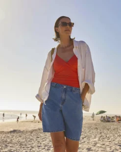 Mid Blue Drape Bermuda Denim Shorts