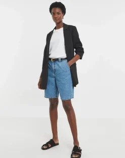 Mid Blue Drape Bermuda Denim Shorts