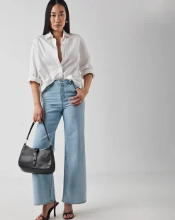 Mid Blue Embellished Wide Leg Jeans