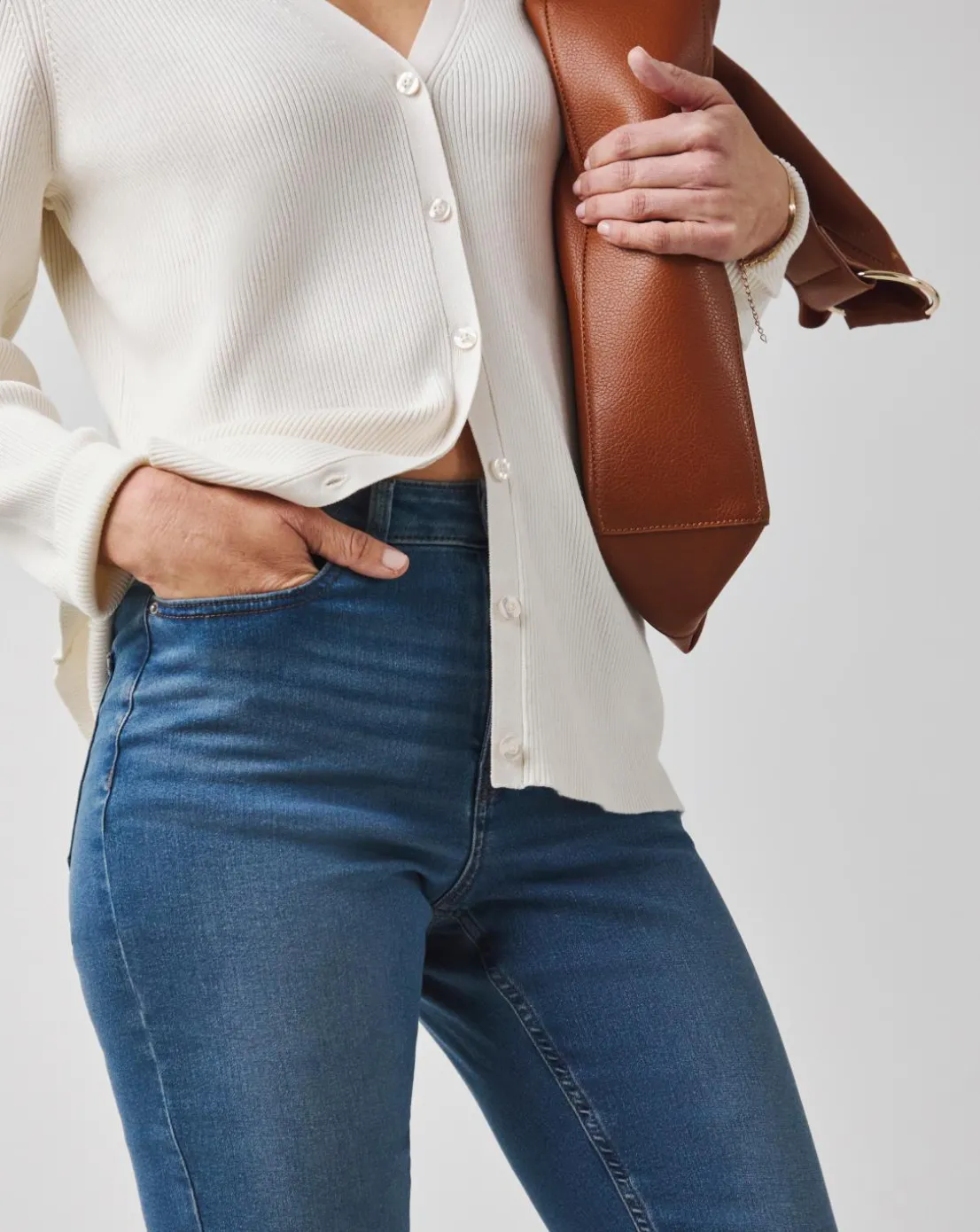 Mid Blue High Waist Super Soft Slim Leg Jean