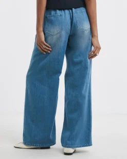 Mid Blue Premium Drape Wide Leg Jeans