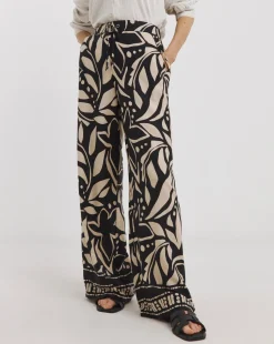 Mono Print Viscose Wide Leg Trousers