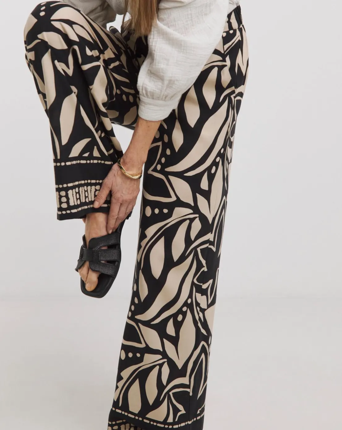 Mono Print Viscose Wide Leg Trousers