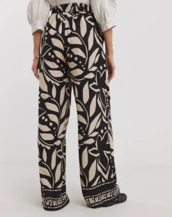Mono Print Viscose Wide Leg Trousers