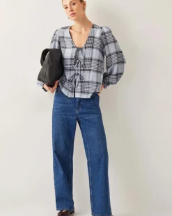 Monsoon Ava Tie-Front Check Blouse