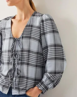 Monsoon Ava Tie-Front Check Blouse