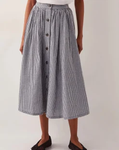 Monsoon Bea Gingham Button Midi Skirt