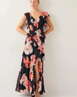 Monsoon Carrie Floral Ruffle Chiffon Maxi Dress