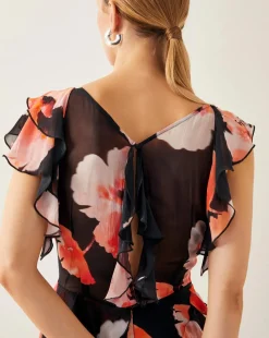 Monsoon Carrie Floral Ruffle Chiffon Maxi Dress