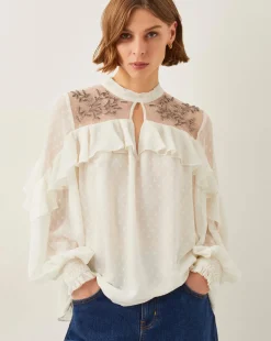 Monsoon Debbie Embellished Polka Dot Ruffle Blouse