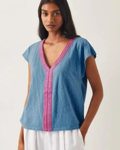 Monsoon Elena Embroidered V-Neck Jersey T-Shirt