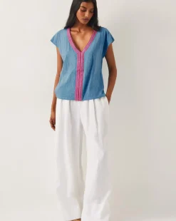 Monsoon Elena Embroidered V-Neck Jersey T-Shirt