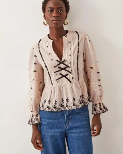Monsoon Ettie Pintuck Embroidered Blouse