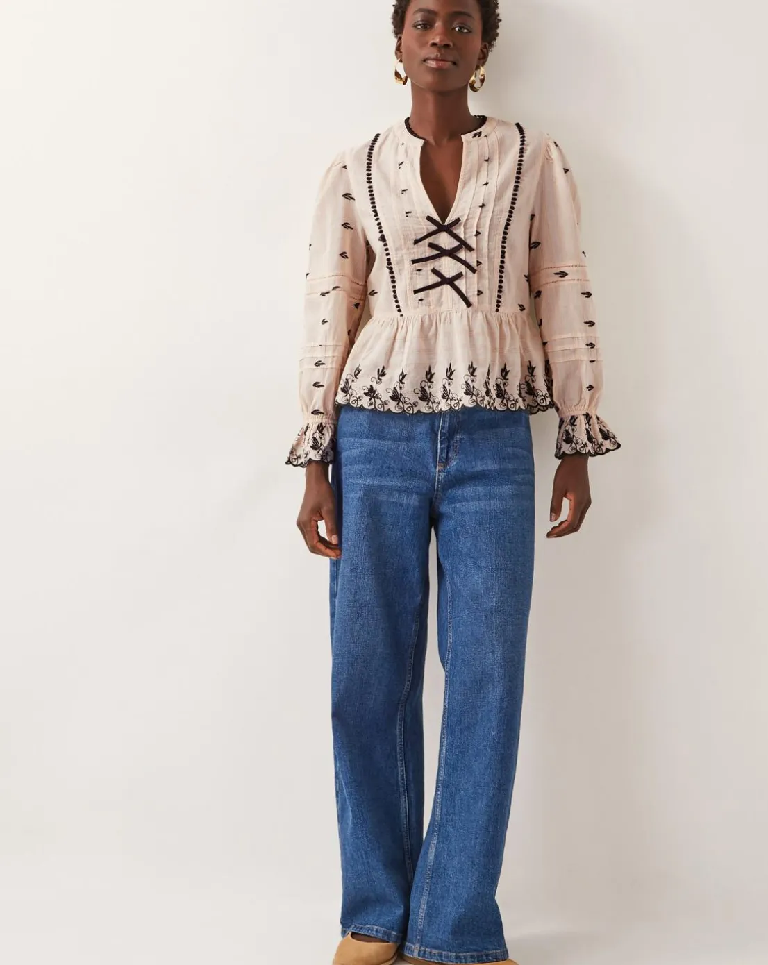 Monsoon Ettie Pintuck Embroidered Blouse